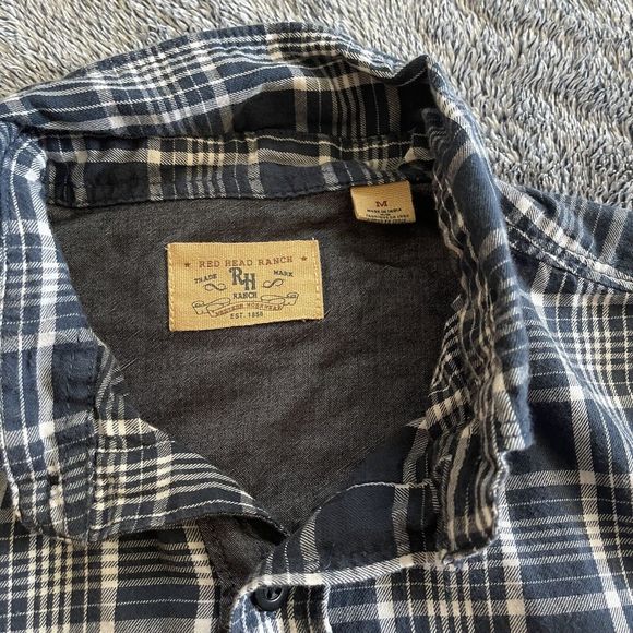 Red Head Ranch Long Sleeve Western Mens Shirt Size Medium Blue Plaid Button Up - Picture 4 of 5